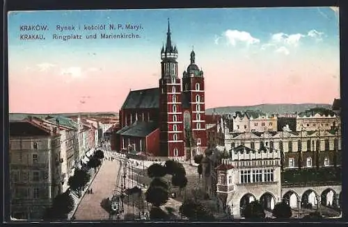 AK Krakau-Krakow, Rynek i kosciot N.P. Maryi, Ringplatz und Marienkirche