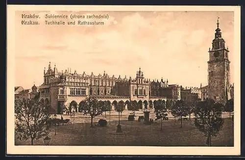 AK Krakau-Krakow, Tuchhalle und Rathausturm