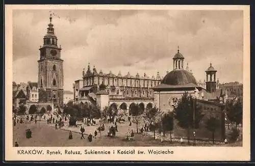 AK Kraków, Rynek, Ratusz, Sukiennice i Kosciól sw. Wojciecha