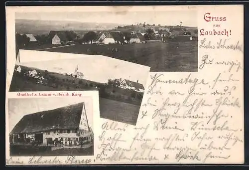 AK Laubach / Biberach, Gasthof zum Lamm von Bernh. Karg, Ortsansicht aus der Vogelschau