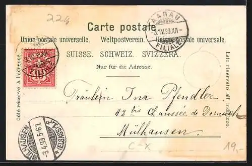 Lithographie Aarau, Ortsansicht, Neue Kaserne, Gewerbe-Museum, Neue Kantonschule