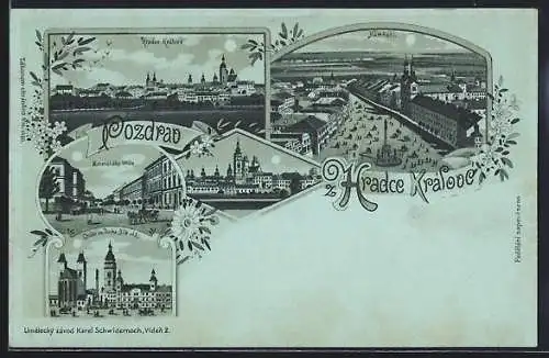 Mondschein-AK Hradec Kralove, Kormenského trída, Chrám sv. Ducha, námestí