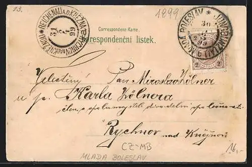 Lithographie Jung Bunzlau / Mlada Boleslav, Stare mesto, Dekansky chram