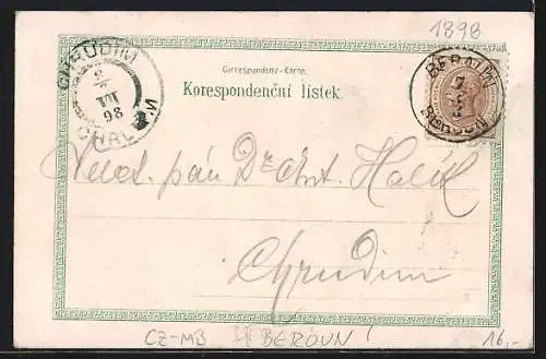 Lithographie Beraun / Beroun, Hradby, Kaple u Studanky, Rozhledna na Dedu