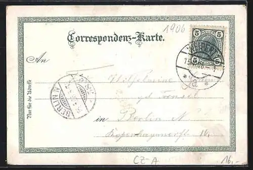 Lithographie Weipert / Vejprty, Bürgerschule, Turnhalle, Güldnes Thal mit Bärenstein