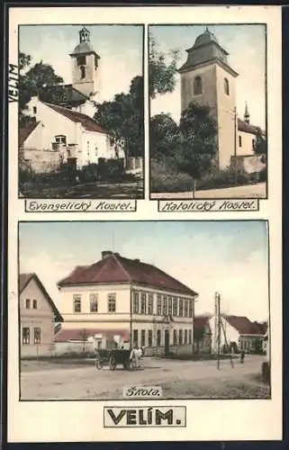 AK Velim, Evangelicky Kostel, Katolicky Kostel, Skola
