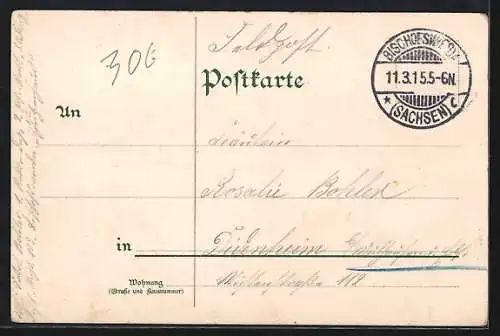 Lithographie Bischofswerda, Post, Rathaus, Kirche