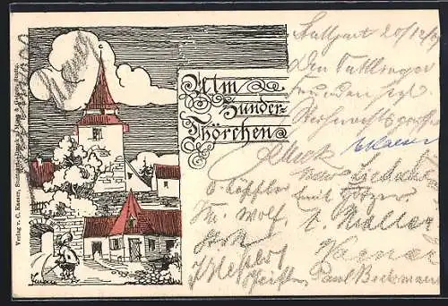 Künstler-AK Ulm / Donau, Partie am Zunder-Thörchen