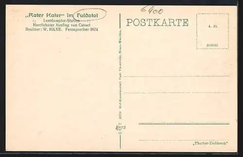 AK Fuldatal, Gasthaus Roter Kater, passierender Dampfer