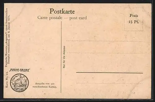 Künstler-AK Christopher Rave: Deutsche Korvette Augusta einen französischen Dampfer vernichtend, 1871