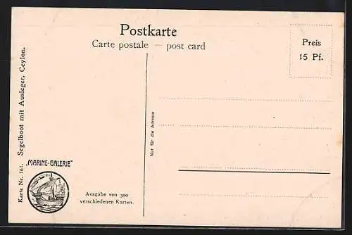 Künstler-AK Christopher Rave: Ceylon, Segelboot mit Ausleger in Fahrt