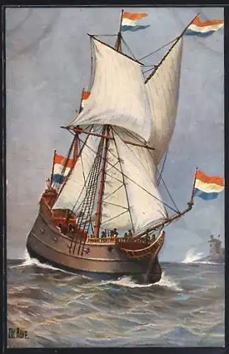 Künstler-AK Christopher Rave: Segelschiff Holländisches Handelsschiff im 17. Jahrhundert