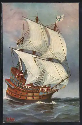 Künstler-AK Christopher Rave: Französisches Kriegsschiff aus dem 16. Jahrhundert
