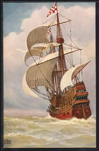 Künstler-AK Christopher Rave: Brabantisches Kriegsschiff um 1520