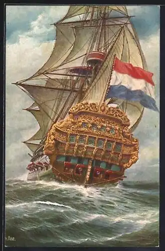 Künstler-AK Christopher Rave: Marine-Galerie, Karte Nr. 69, Holländisches Kriegsschiff 1698