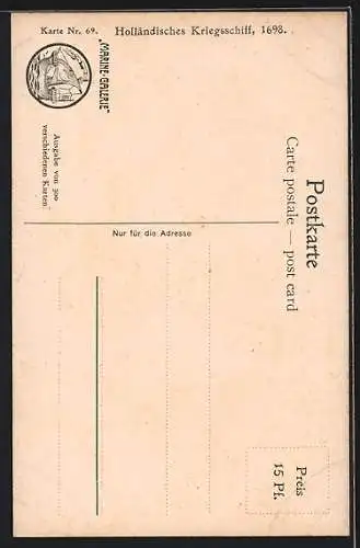 Künstler-AK Christopher Rave: Marine-Galerie, Karte Nr. 69, Holländisches Kriegsschiff 1698