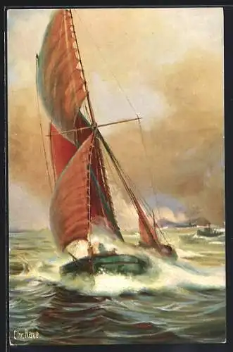 Künstler-AK Christopher Rave: Themse-Barke um 1890