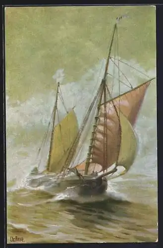 Künstler-AK Christopher Rave: Segelschiff Küstenfahrer mit Jawltaklung um 1894