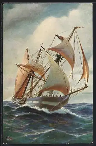 Künstler-AK Chr. Rave: Segelschiff an der Küste von Malabar