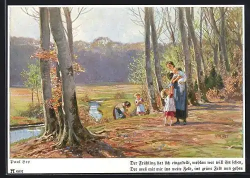 Künstler-AK P. Hey, Volksliederkarte: Der Frühling hat sich eingestellt