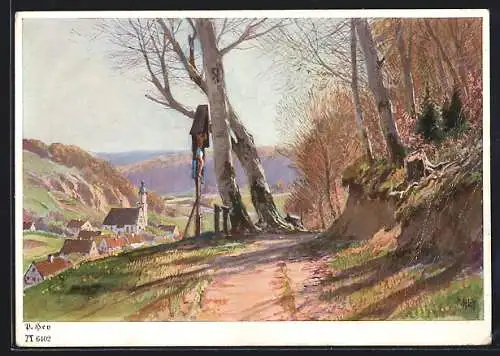 Künstler-AK Paul Hey: Flurkreuz am Wege