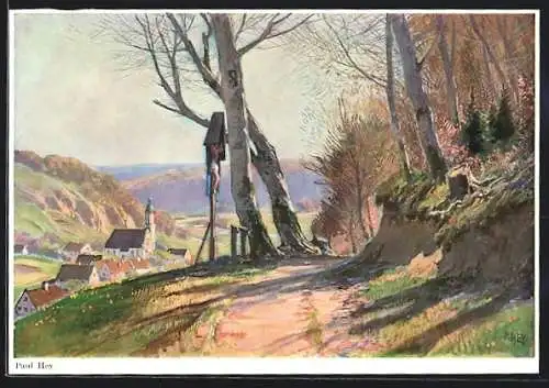 Künstler-AK Paul Hey: Flurkreuz am Wege