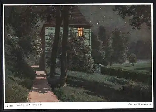 Künstler-AK P. Hey: Weimar, Goethes Gartenhaus