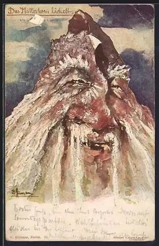 Künstler-AK sign. E. Hansen / Emil Nolde: Das Matterhorn lächelt, Berggesichter