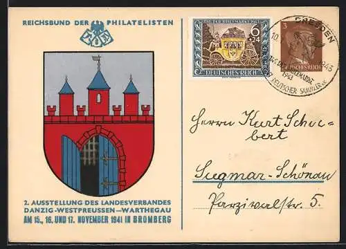AK Bromberg, Reichsbund der Philatelisten, 2. Ausstellung des Landesverbandes 1941, Ganzsache PP152 C2