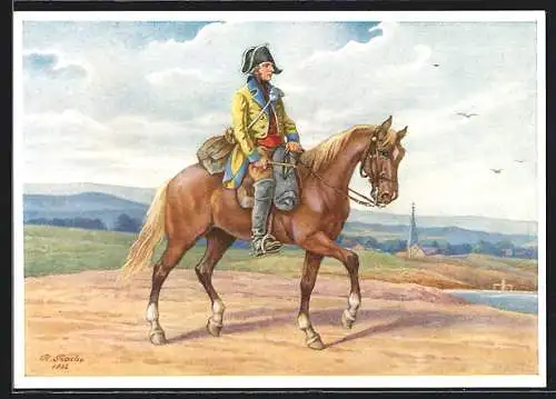 Künstler-AK Kursächsischer Postillion um 1790, Ganzsache