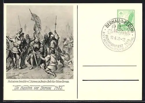 Künstler-AK Bernau / Mark, Die Hussiten vor Bernau, Ganzsache