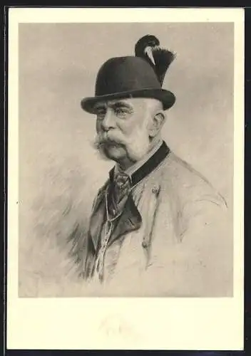 Künstler-AK Wien, Kaiser Franz Josef-Ausstellung 1935, Der Kaiser mit Jägerhut