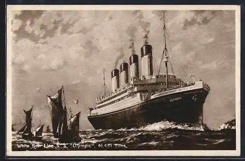 AK Passagierschiff RMS Olympic mit Beibooten, Schwesterschiff der Titanic