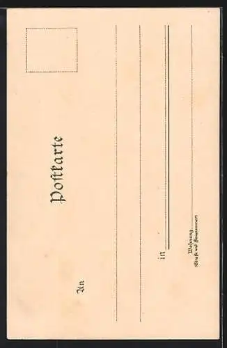 Künstler-Lithographie Paul Hey: München, Schäfflertanz in der Theatinerstrasse