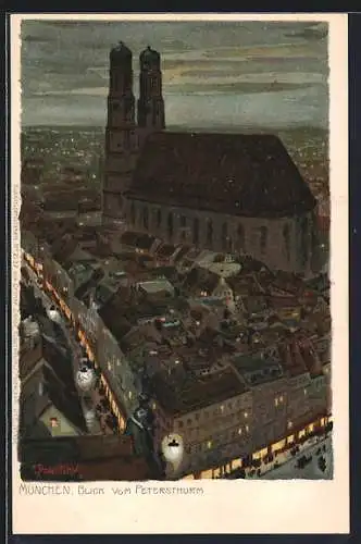Künstler-Lithographie Paul Hey: München, Blick vom Petersthurm