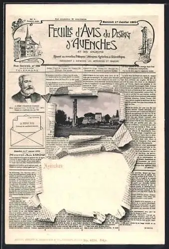AK Avenches, Ortsansicht mit alten Säulen in der Zeitung