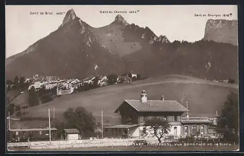 AK Gruyères, Vue Générale et la Gare