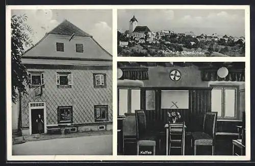 AK Neufeld / Oberdonau, Cafe 3 Mädelhaus, Innen- und Aussenansicht
