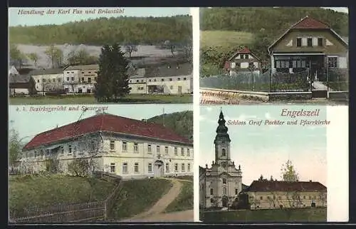 AK Linz-Engelszell, Handlung Karl Fux und Gasthaus, Villa Med. Dr. Hermann Pult
