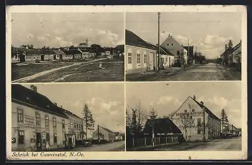 AK Gaweinstal, Schrick, Ortsansicht und Gemeinde Gasthaus