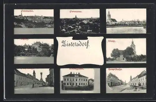 AK Zistersdorf, Schloss, Kirche, Kindergarten, Hauptstrasse, Panorama