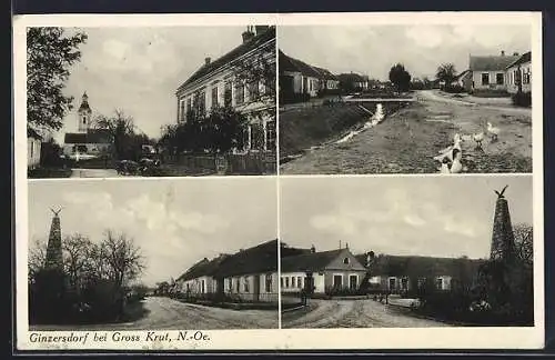 AK Grosskrut, Ginzersdorf, Ortsansicht, Strassenpartie, Denkmal