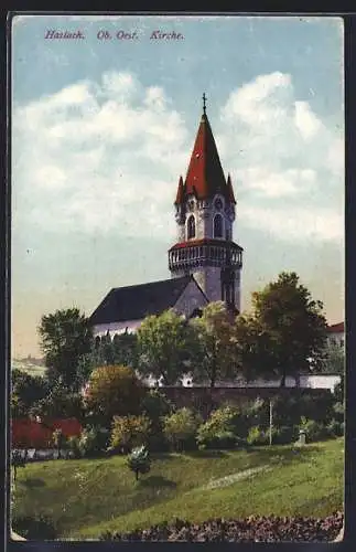 AK Haslach /Ob. Oest., Ortspartie mit Kirche