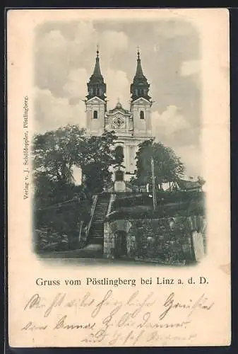 AK Linz a. d. D., Pöstlingberg mit Kirche