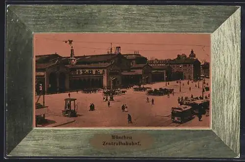 AK München, Strassenbahn vor dem Zentralbahnhof