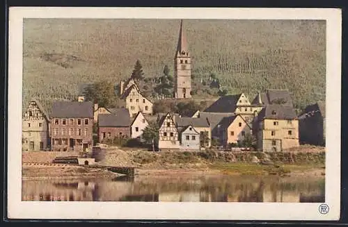 AK Merl, Ortsansicht mit Uferpartie