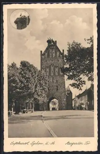 AK Lychen /U.-M., Stargarder Tor mit Storchennest