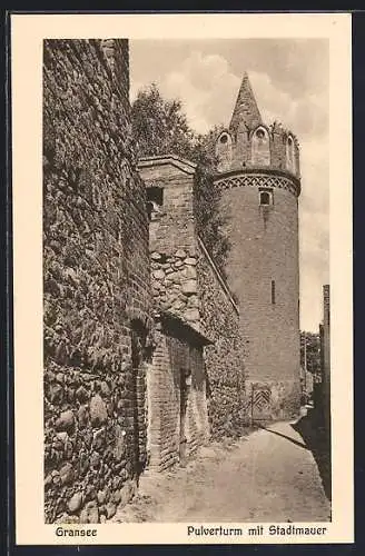 AK Gransee, Pulverturm mit Stadtmauer