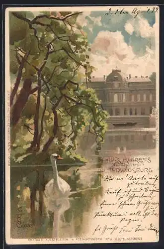 Lithographie Ludwigsburg / Württemberg, Schloss Monrepos