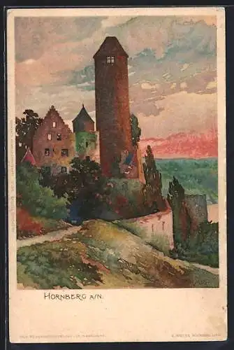 Künstler-AK Karl Mutter: Hornberg a/N., Burg Hornberg im Abendrot